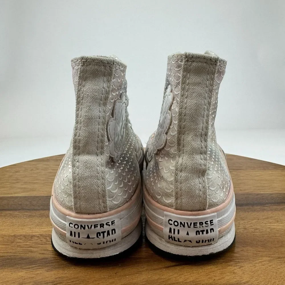 Big Kids Girls Converse CTAS Lift Platform Pink Mermaid Hi Top Sneakers Size 3 Y